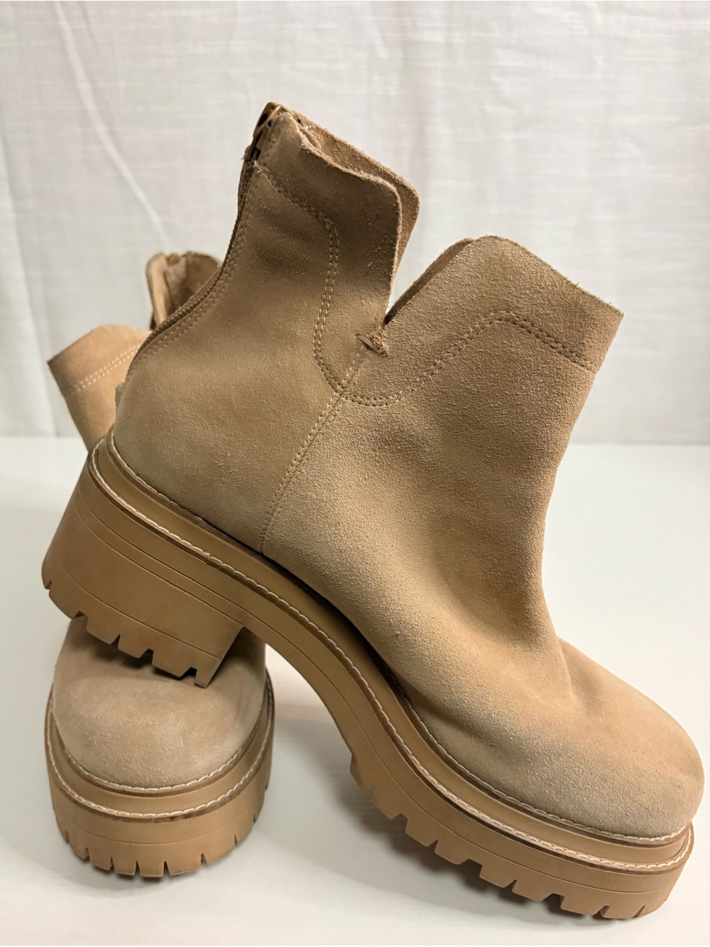 Gianni Bini Suede Chunky Platform Ankle Boots in Tan